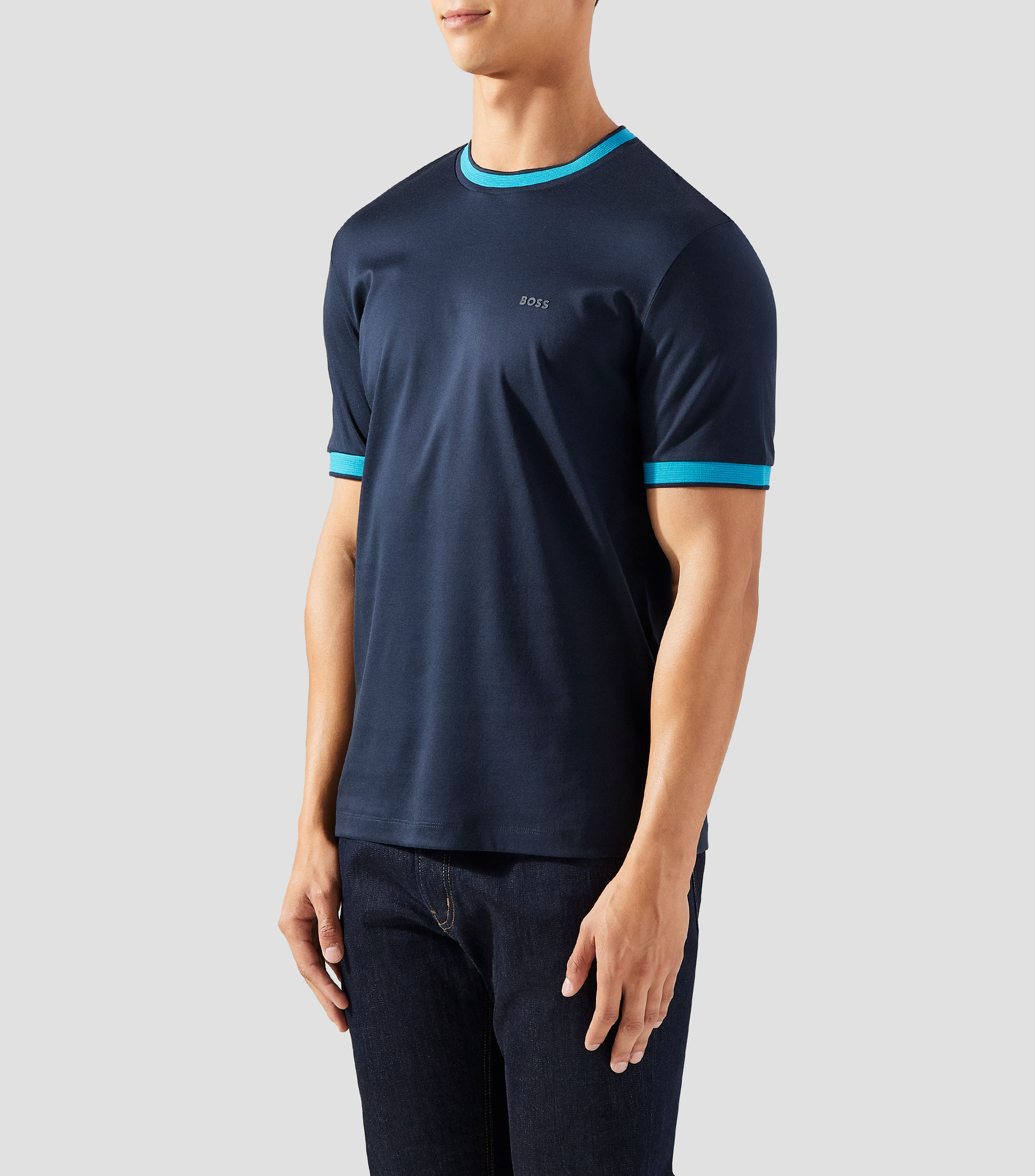 Playera slim de algodón mercerizado con ribetes en contraste Hombre